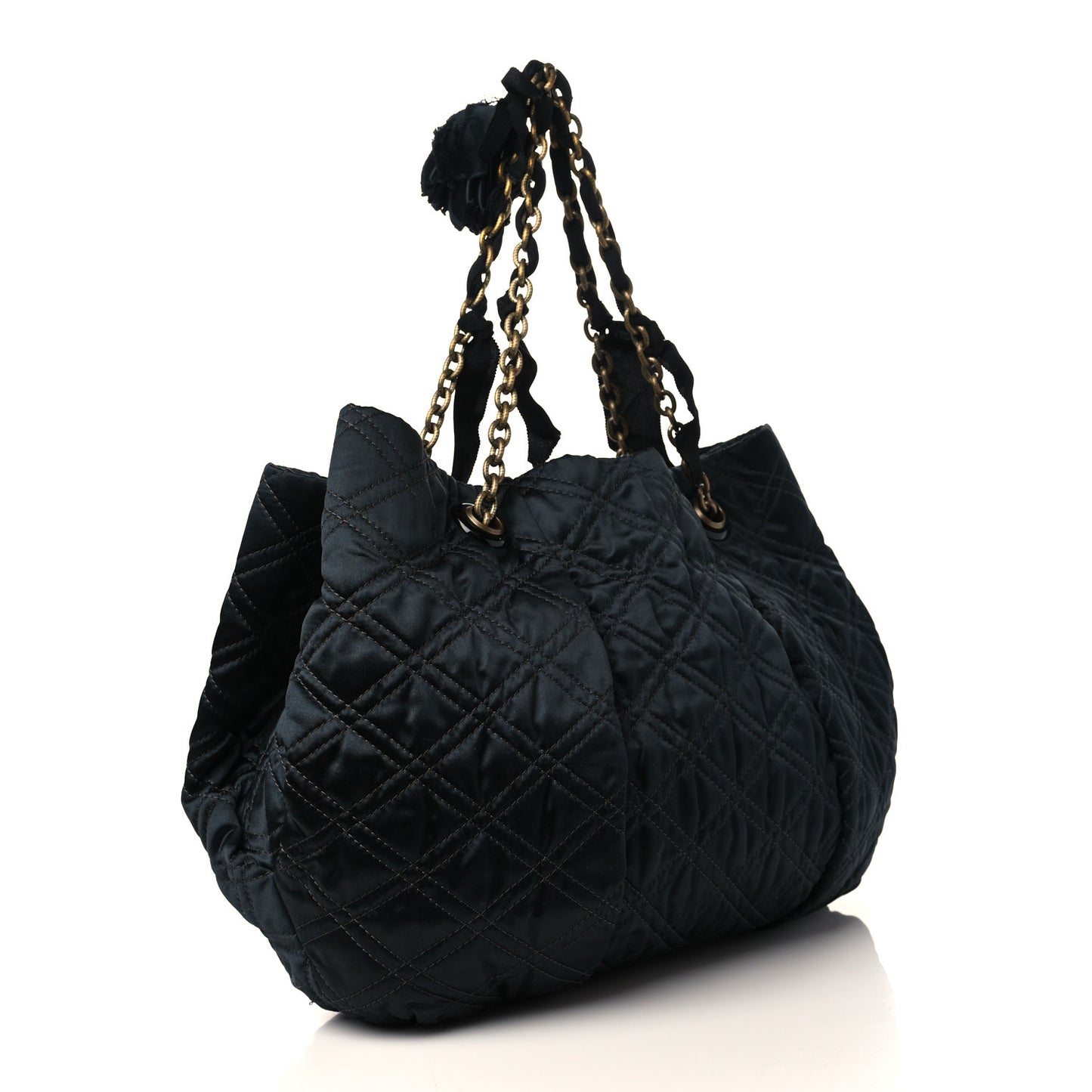 Satin Quilted Shoulder Bag Black
