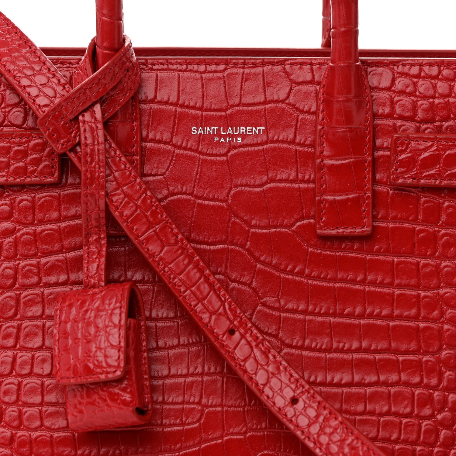 Saint Laurent Calfskin Crocodile Embossed Nano Sac De Jour Red 8 of 13