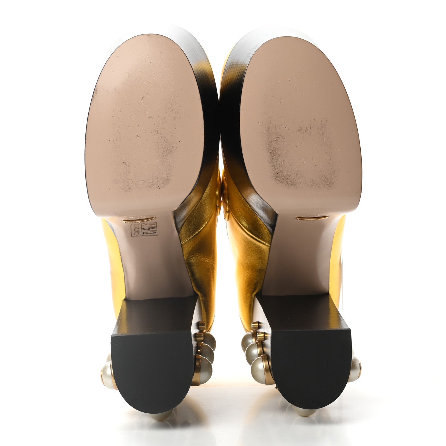Gucci Malaga Kid Pearl Studded Vegas Platform Loafers 38.5 Black Gold 5 of 9