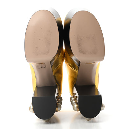 Gucci Malaga Kid Pearl Studded Vegas Platform Loafers 38.5 Black Gold 5 of 9