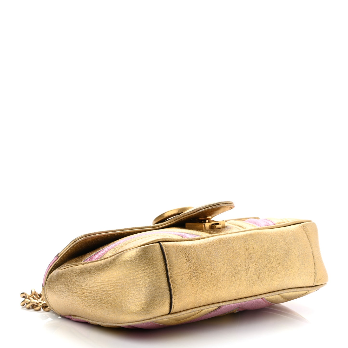 Metallic Calfskin Matelasse Mini GG Marmont Shoulder Bag Gold Pink