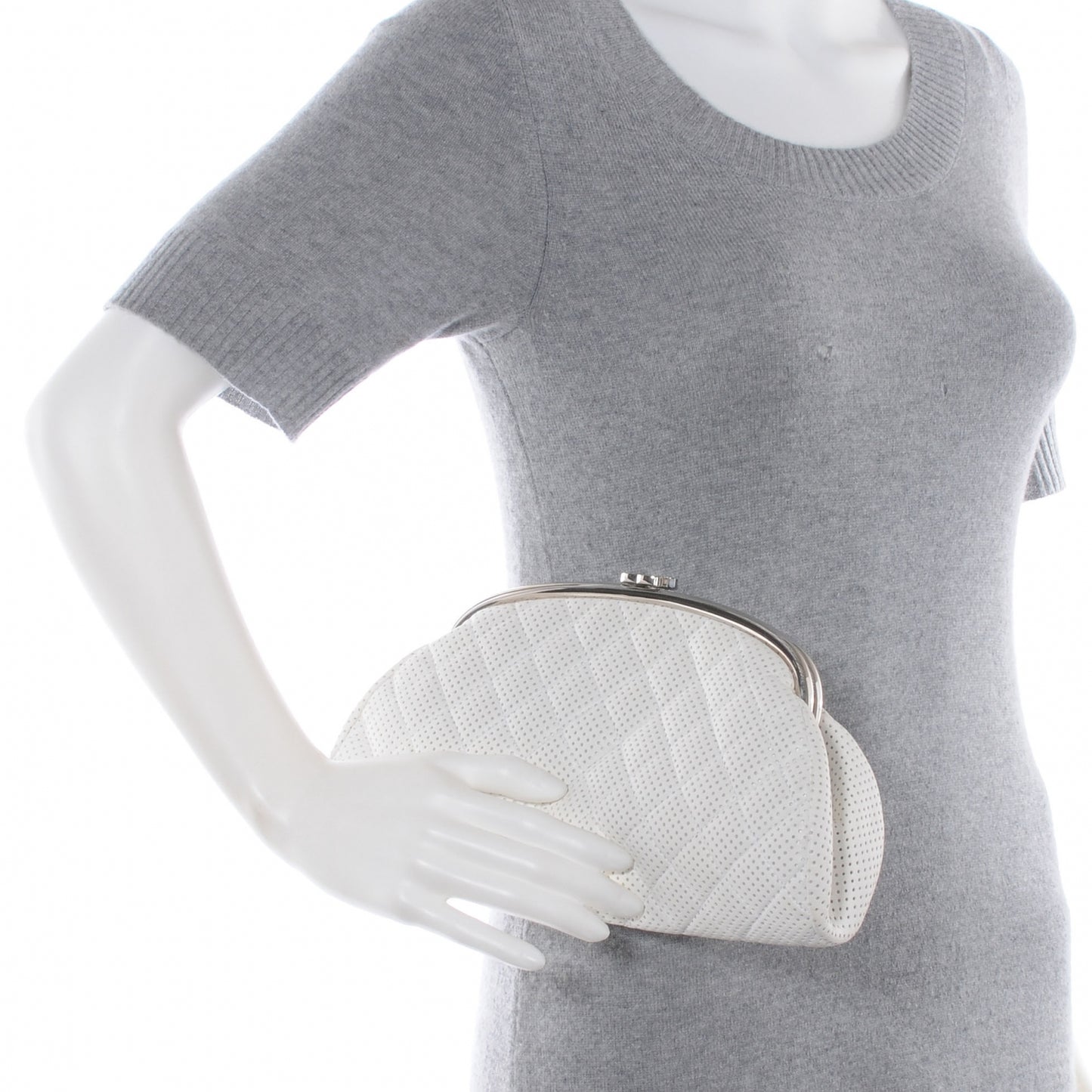 Lambskin Perforated Timeless Clutch White