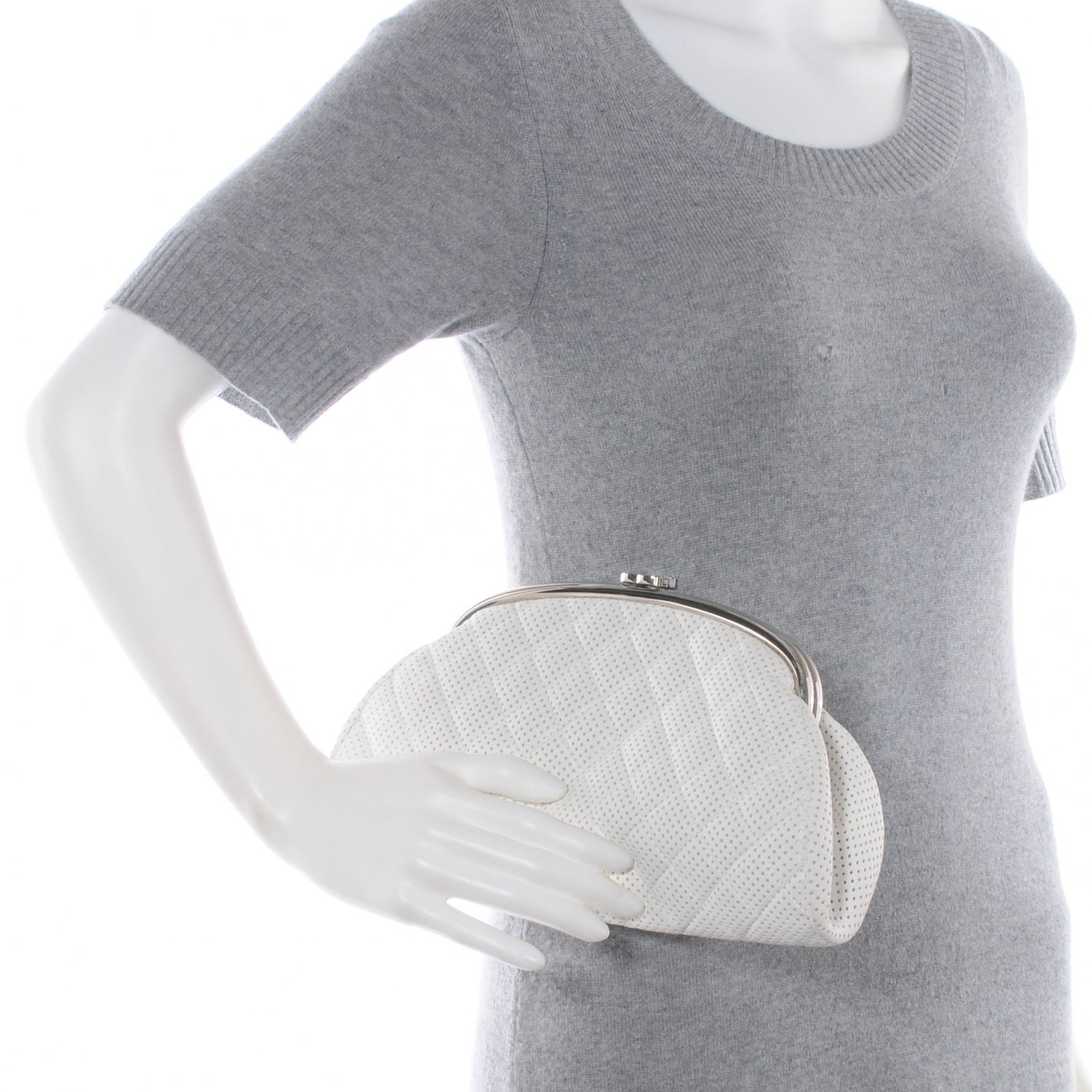 Chanel Lambskin Perforated Timeless Clutch White 2 of 7
