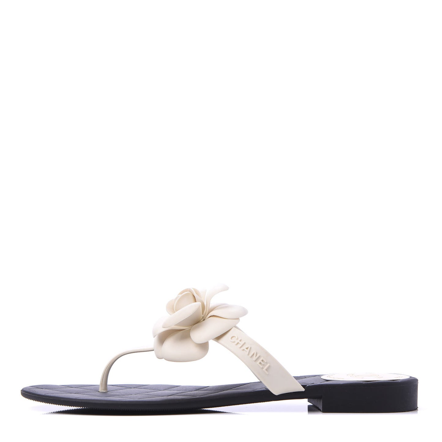 Jelly Quilted Camellia Thong Sandals 41 Black White