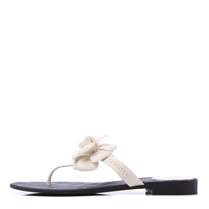 Chanel Jelly Quilted Camellia Thong Sandals 41 Black White 1 of 8