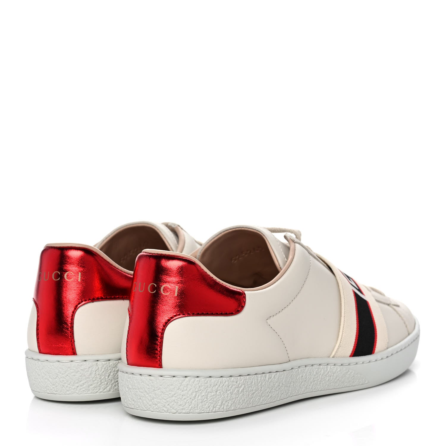 Gucci Calfskin Stripe Womens New Ace Sneakers 37 New Mystic White Ecru Red Flame 4 of 9