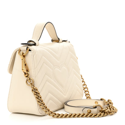 Gucci Calfskin Matelasse Mini GG Marmont Top Handle Shoulder Bag White 3 of 16