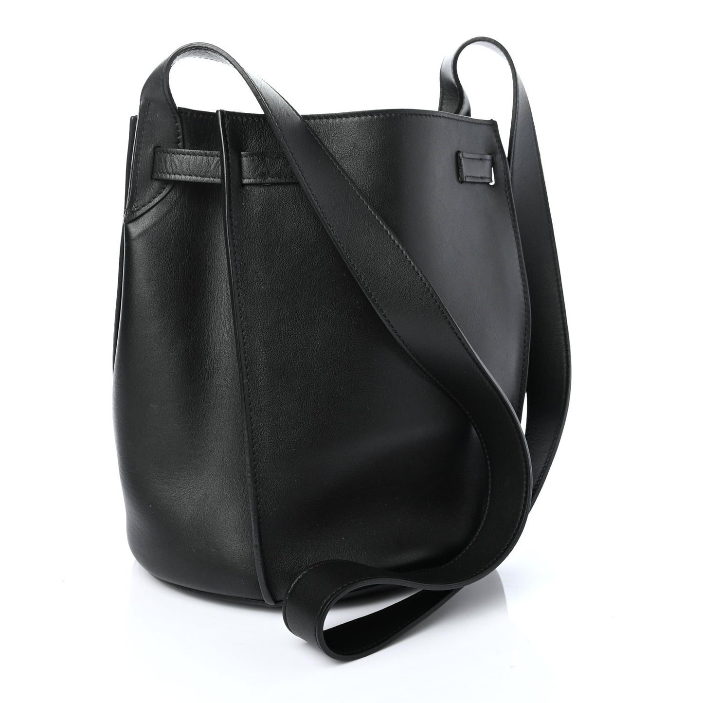 Smooth Calfskin Long Strap Big Bucket Bag Black