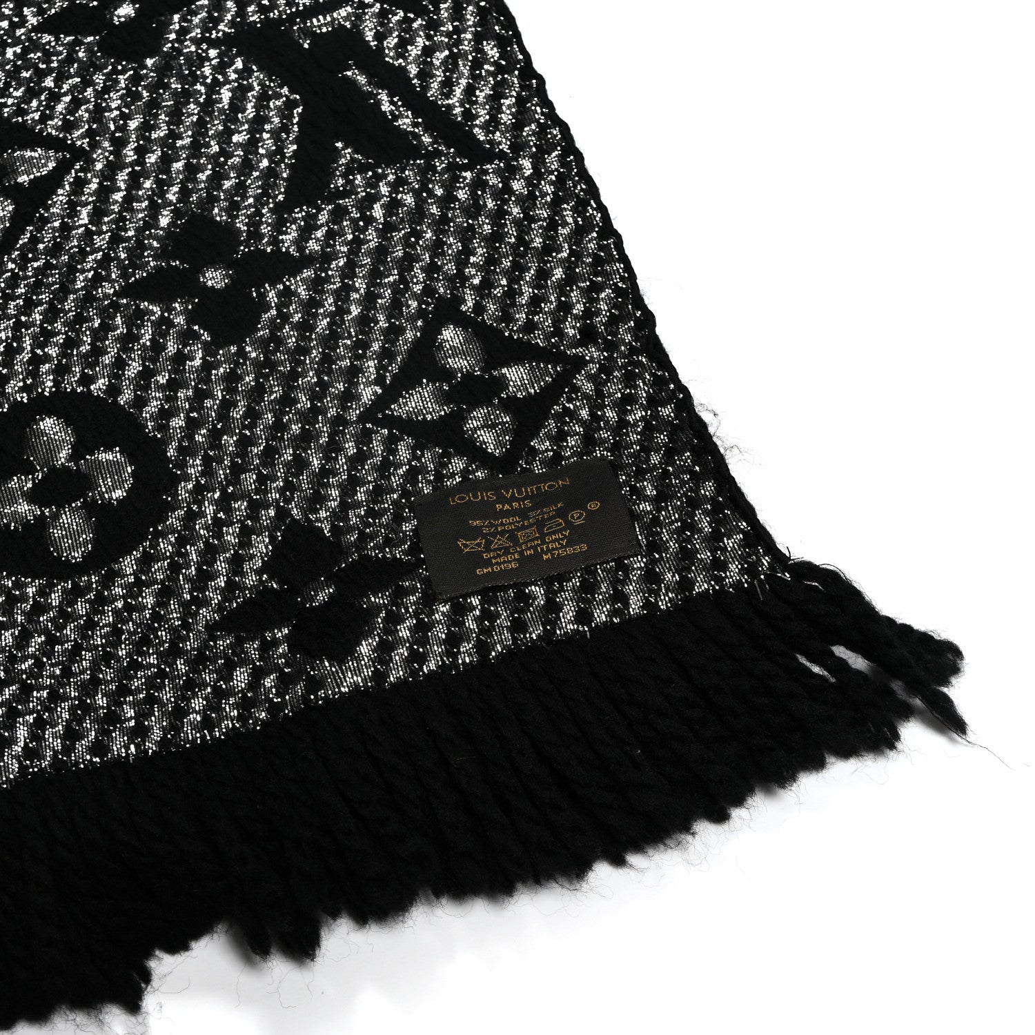 Louis Vuitton Wool Silk Logomania Shine Scarf Black 3 of 4