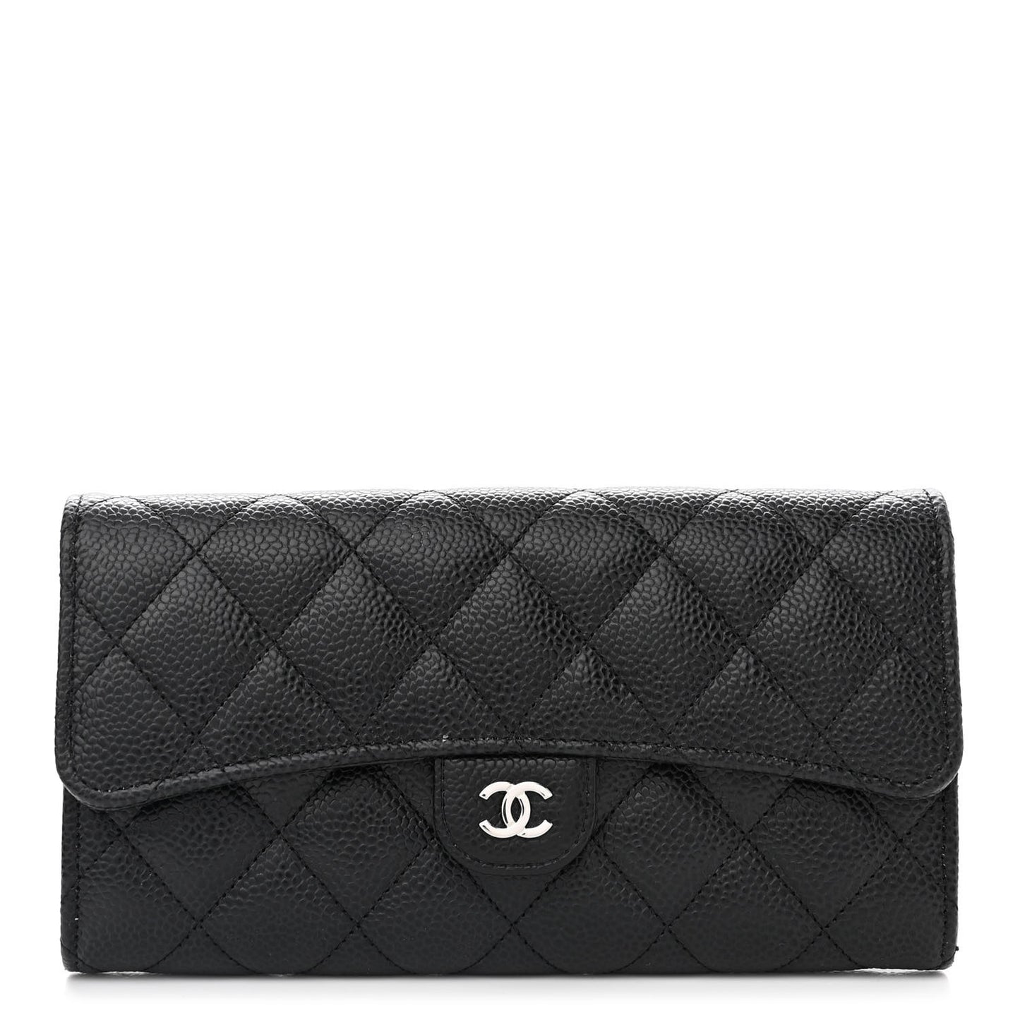 Caviar Quilted Large Gusset Flap Wallet Black