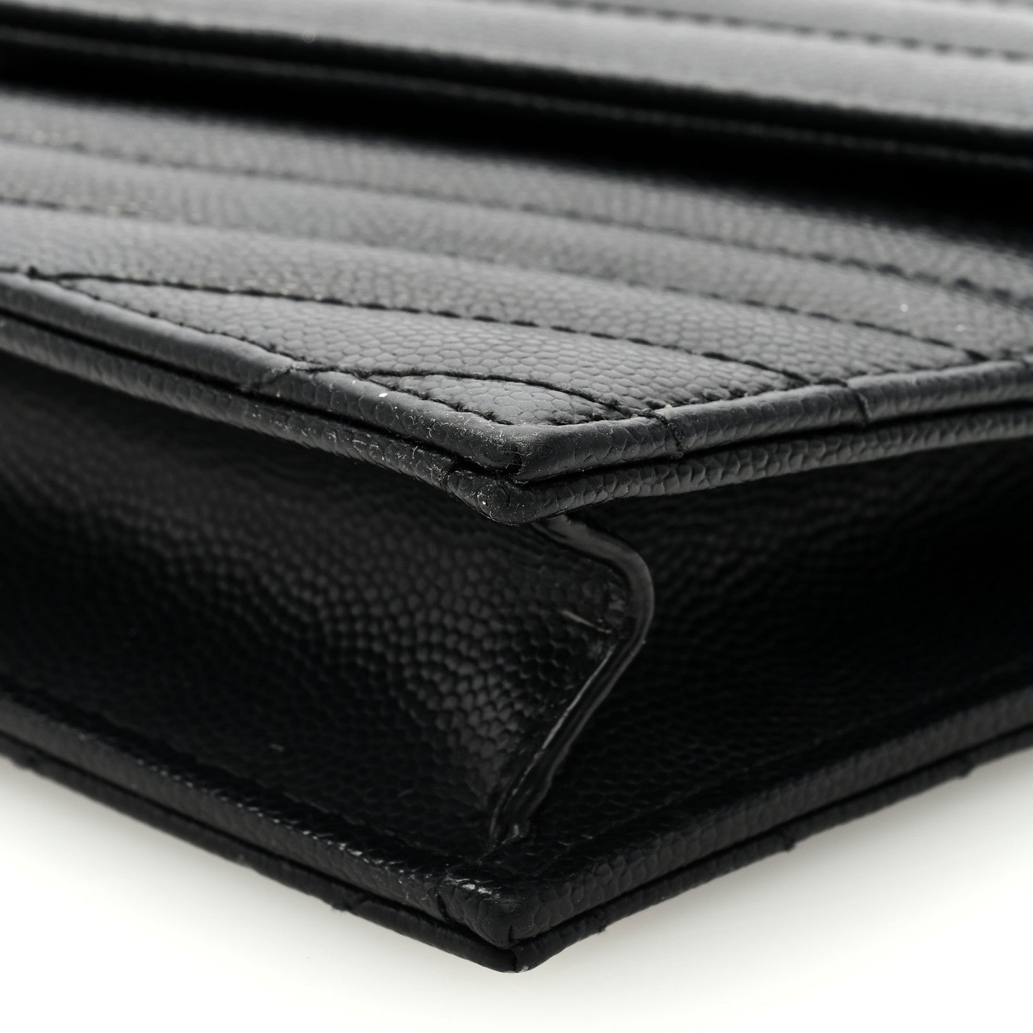 Saint Laurent Grain De Poudre Matelasse Chevron Monogram Envelope Chain Wallet Black 8 of 9