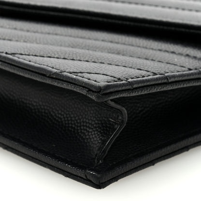Saint Laurent Grain De Poudre Matelasse Chevron Monogram Envelope Chain Wallet Black 8 of 9