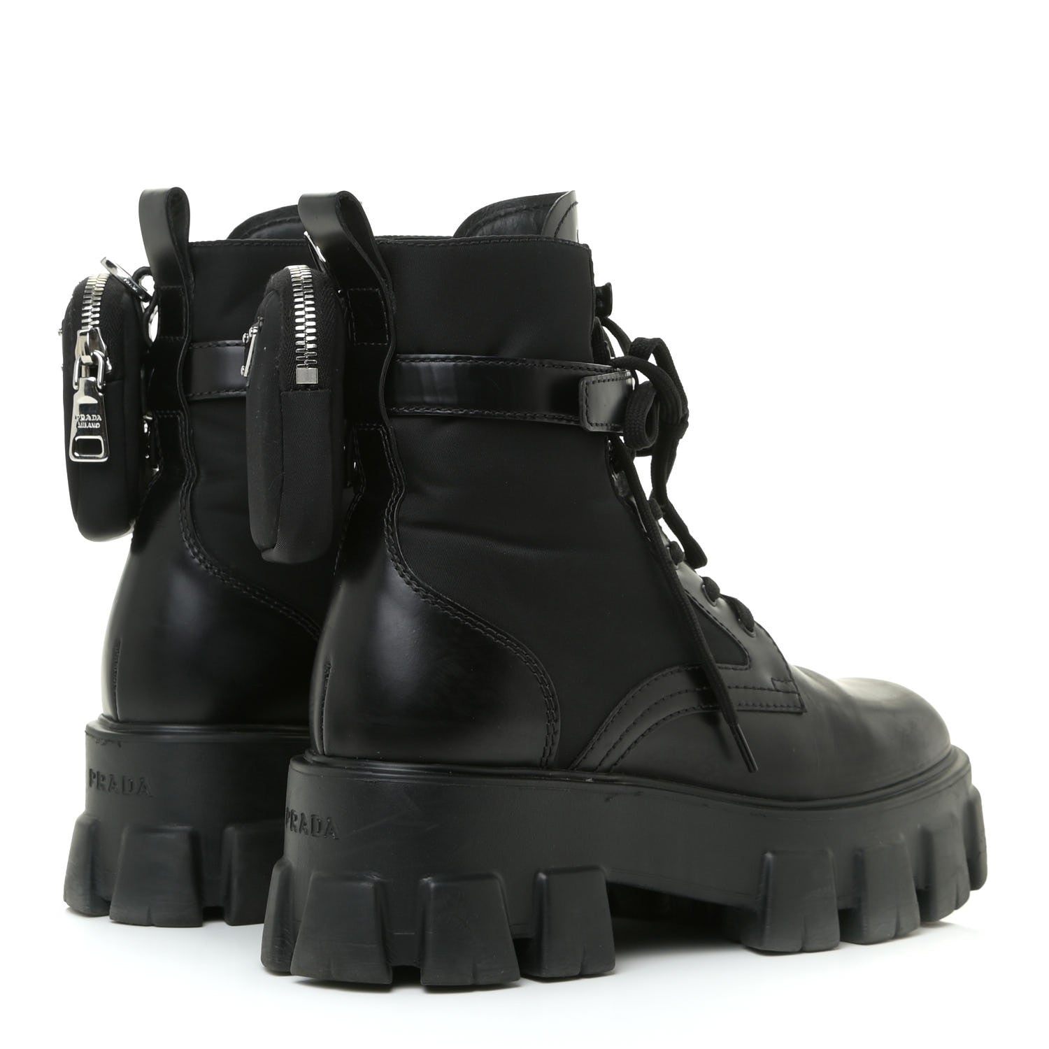 Prada Spazzolato Rois Nylon Metal Triangle Logo Monolith Pouch Pocket 55mm Boots 38 Black 4 of 19
