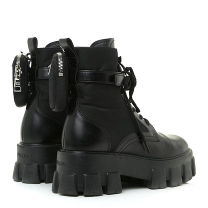 Prada Spazzolato Rois Nylon Metal Triangle Logo Monolith Pouch Pocket 55mm Boots 38 Black 4 of 19