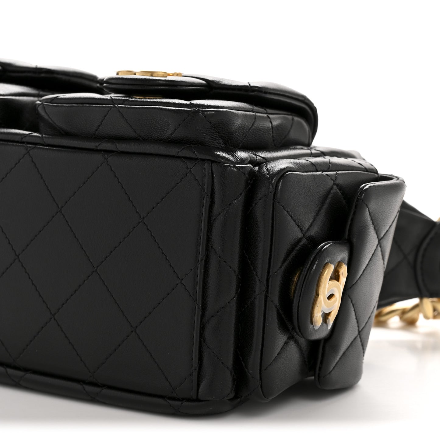 Shiny Lambskin Quilted Trendy Pockets Hobo Black