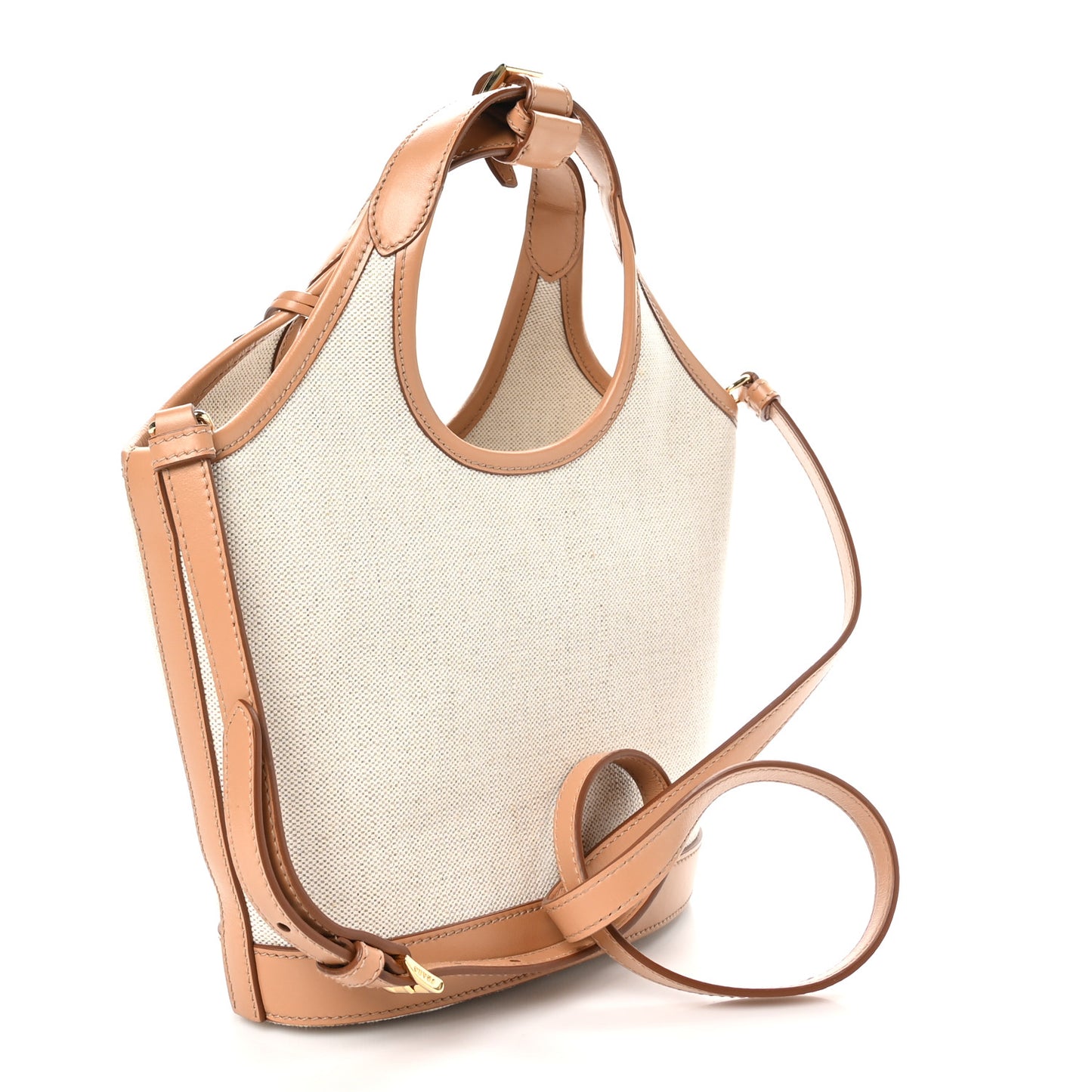 Linen Vitello Mini Logo Buckle Bag Natural