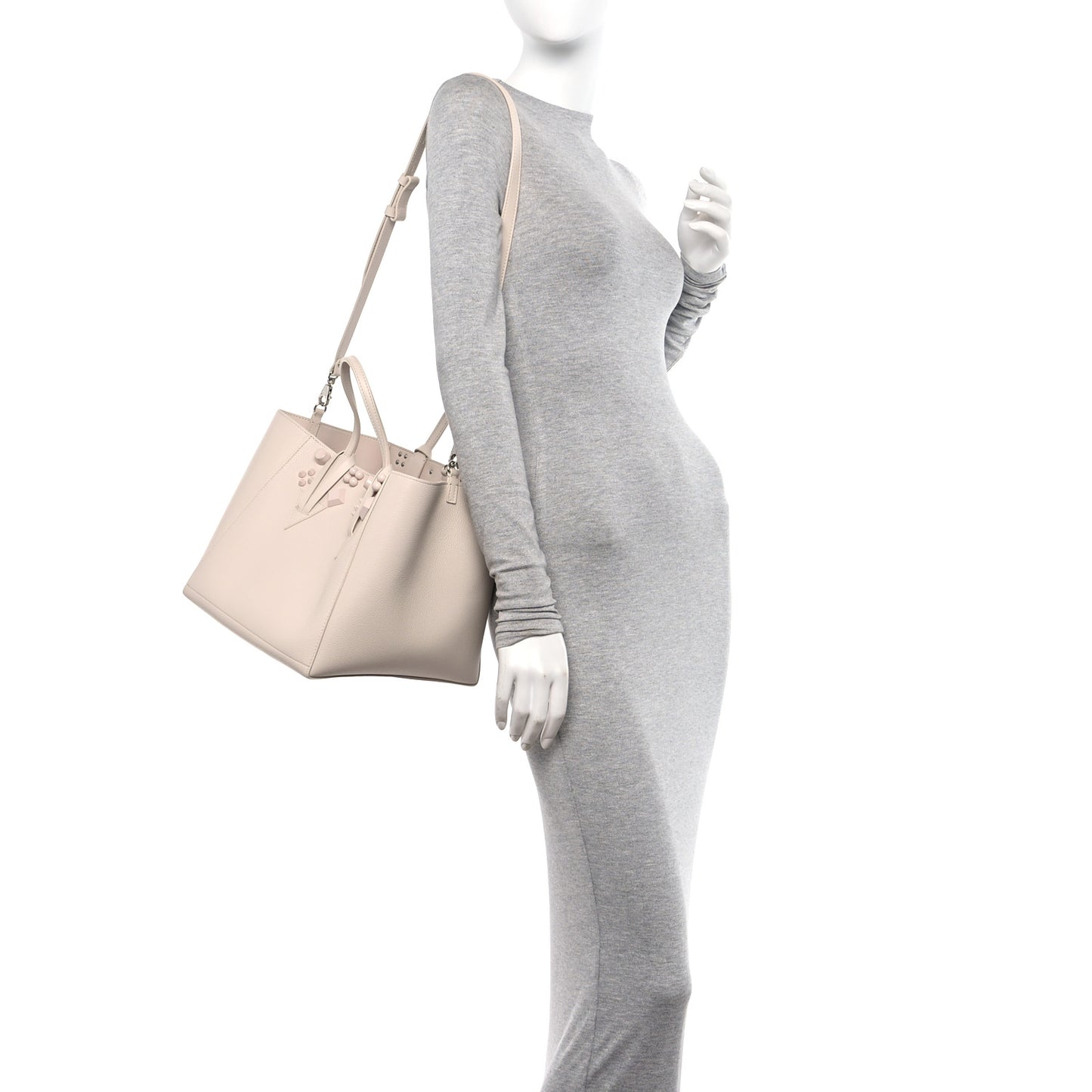 Calfskin Empire Spike Studded Small Cabachic Tote Leche