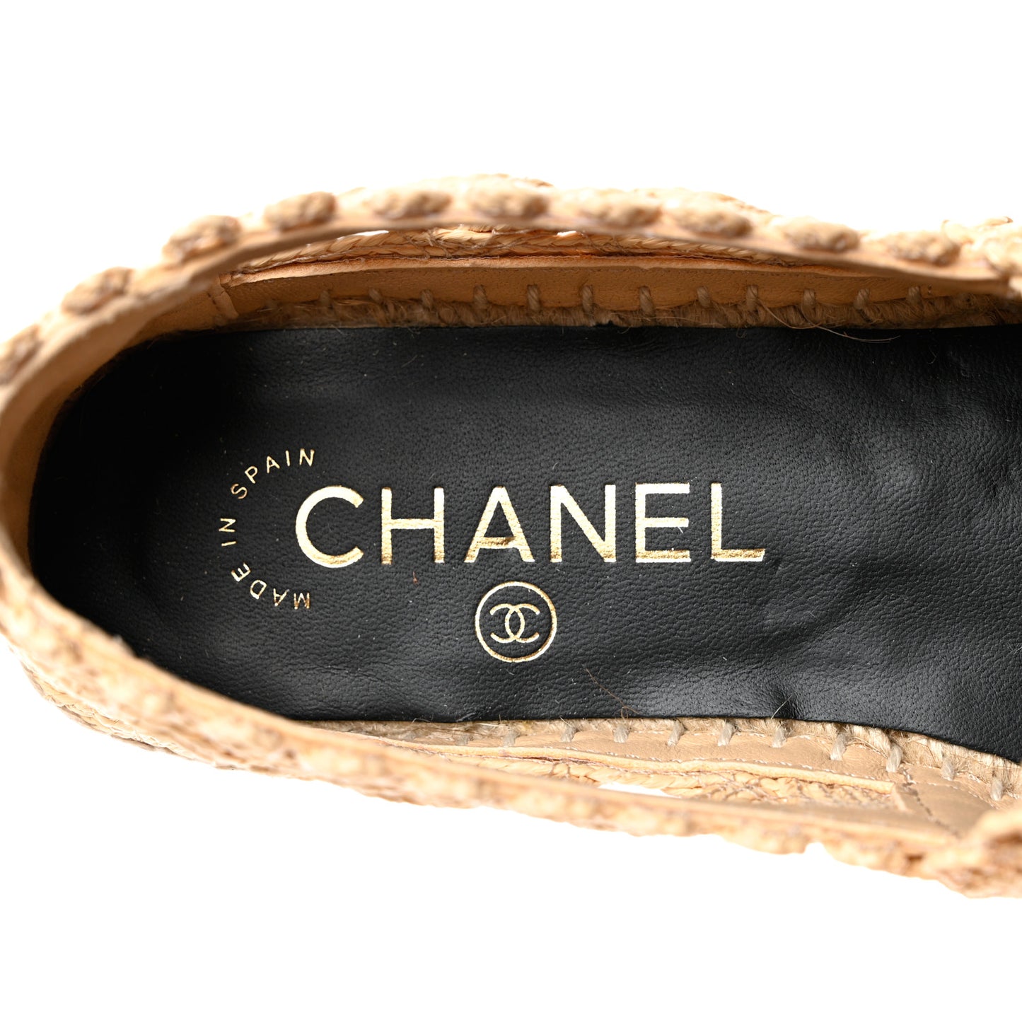 Raffia Fabric CC Espadrilles 36 Beige Black