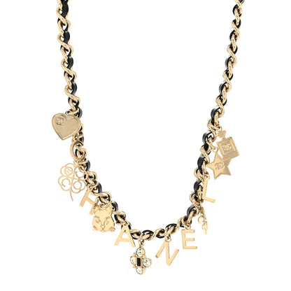 Chanel Lambskin Crystal CC Logo Charming Necklace Gold Black 2 of 5