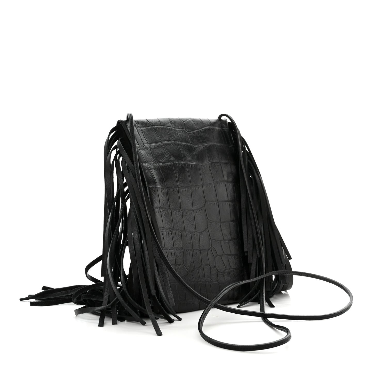 Calfskin Crocodile Embossed Anita Tassed Crossbody Bag Black