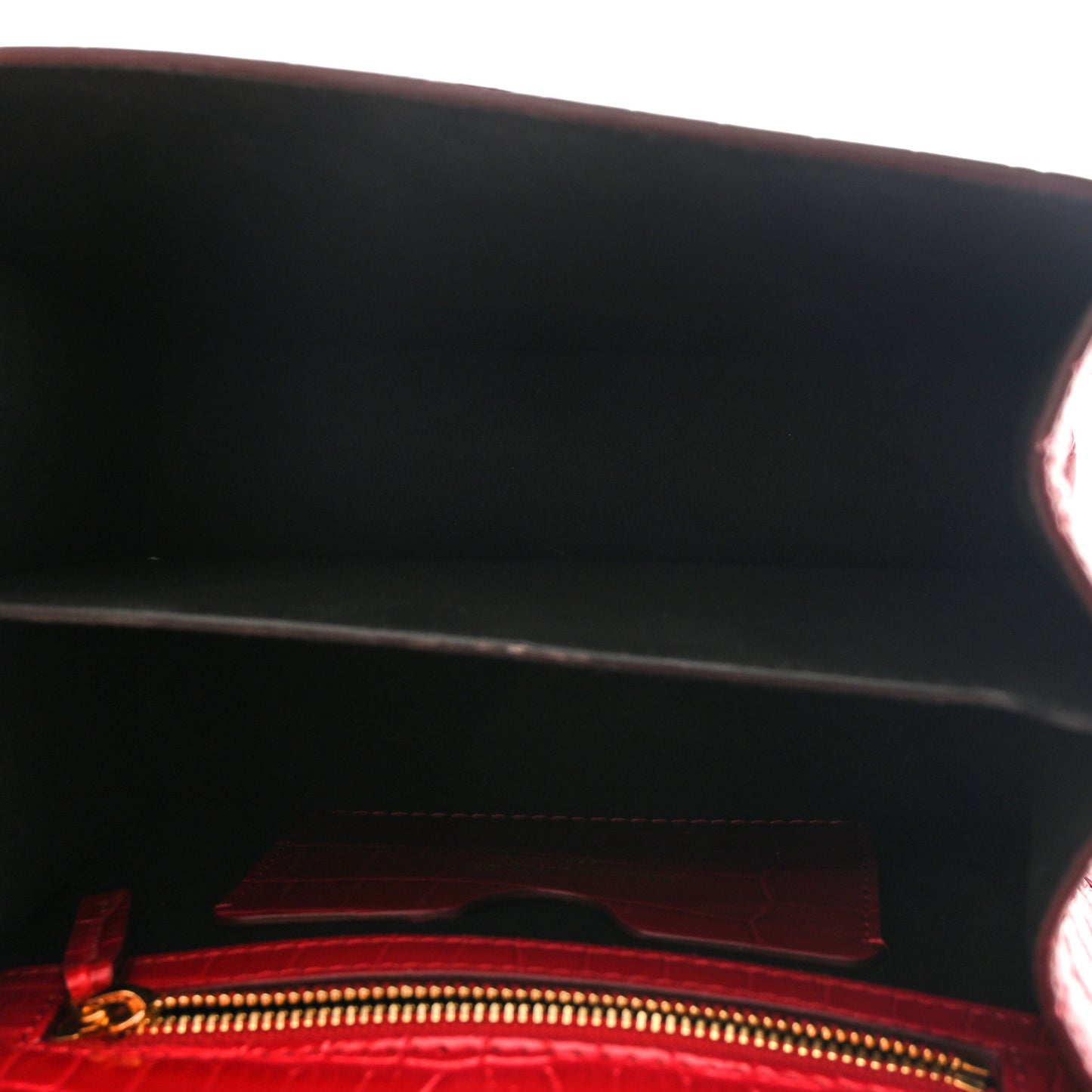 Calfskin Crocodile Embossed Jeweled Shoulder Bag Deep Red