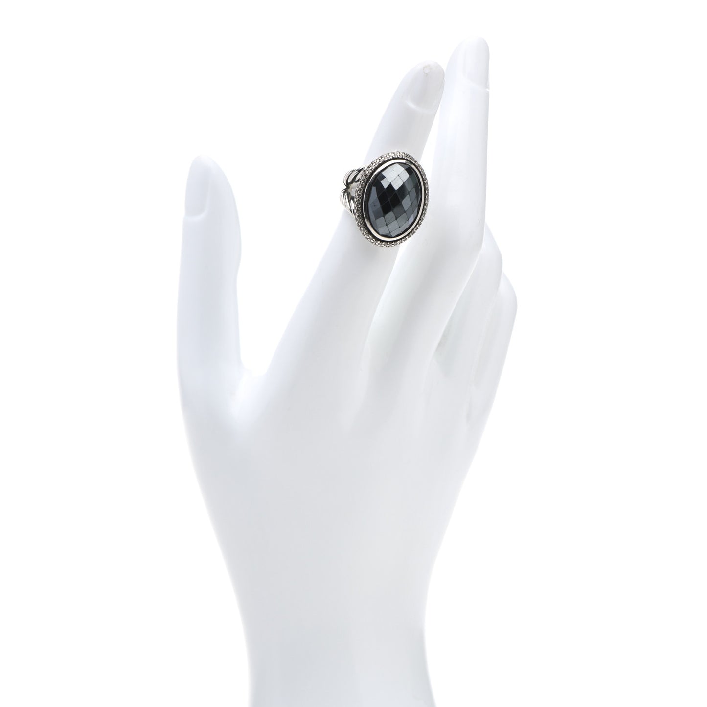 Sterling Silver Diamond Hematite 18mm Signature Oval Ring 47 4.25