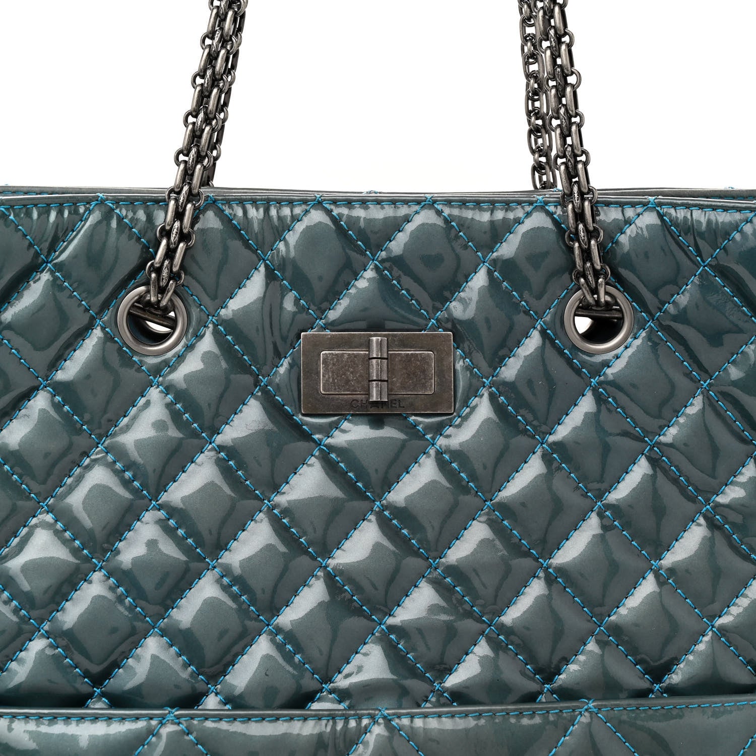 Chanel Patent Quilted Quilted Reissue 2.55 Tote Blue 8 of 12