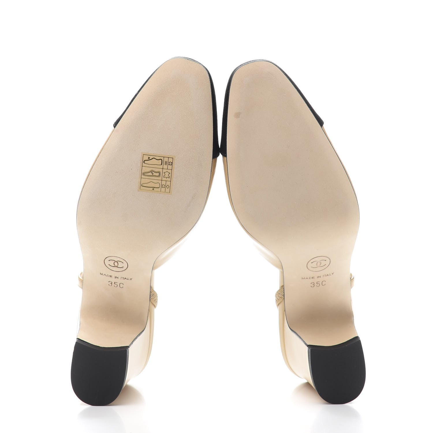 Chanel Goatskin Grosgrain Cap Toe CC Slingback Pumps 35 Beige Black 5 of 9
