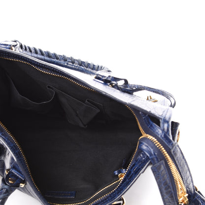 Balenciaga Calfskin Crocodile Embossed Gold Metallic Edge Hardware S City Bleu 4 of 14