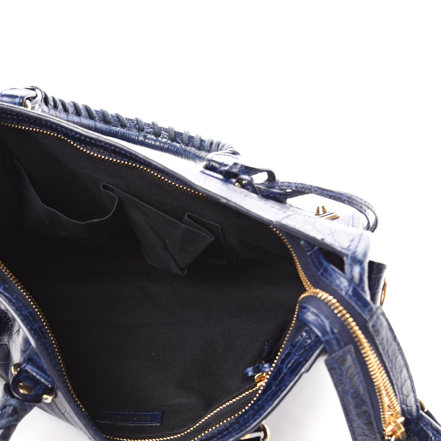 Balenciaga Calfskin Crocodile Embossed Gold Metallic Edge Hardware S City Bleu 4 of 14