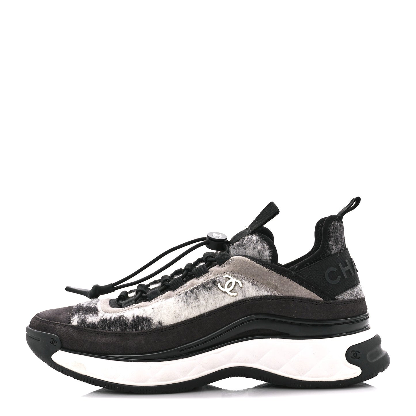 Suede Calfskin Mixed Fibers CC Sneakers 38.5 Grey