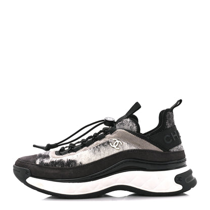 Chanel Suede Calfskin Mixed Fibers CC Sneakers 38.5 Grey 1 of 8
