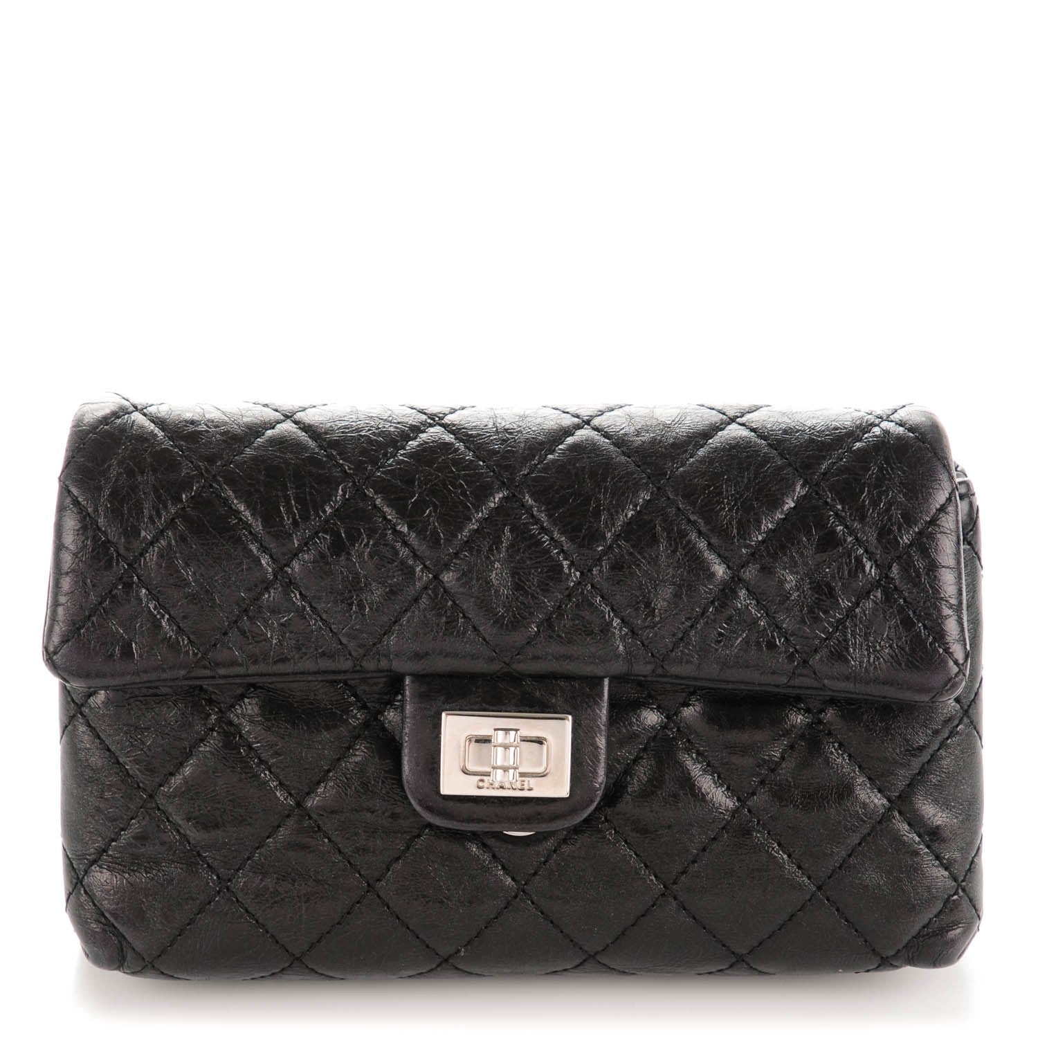 Chanel Glazed Calfskin 2.55 Reissue Flap Belt Bag Clutch Black 1 of 7