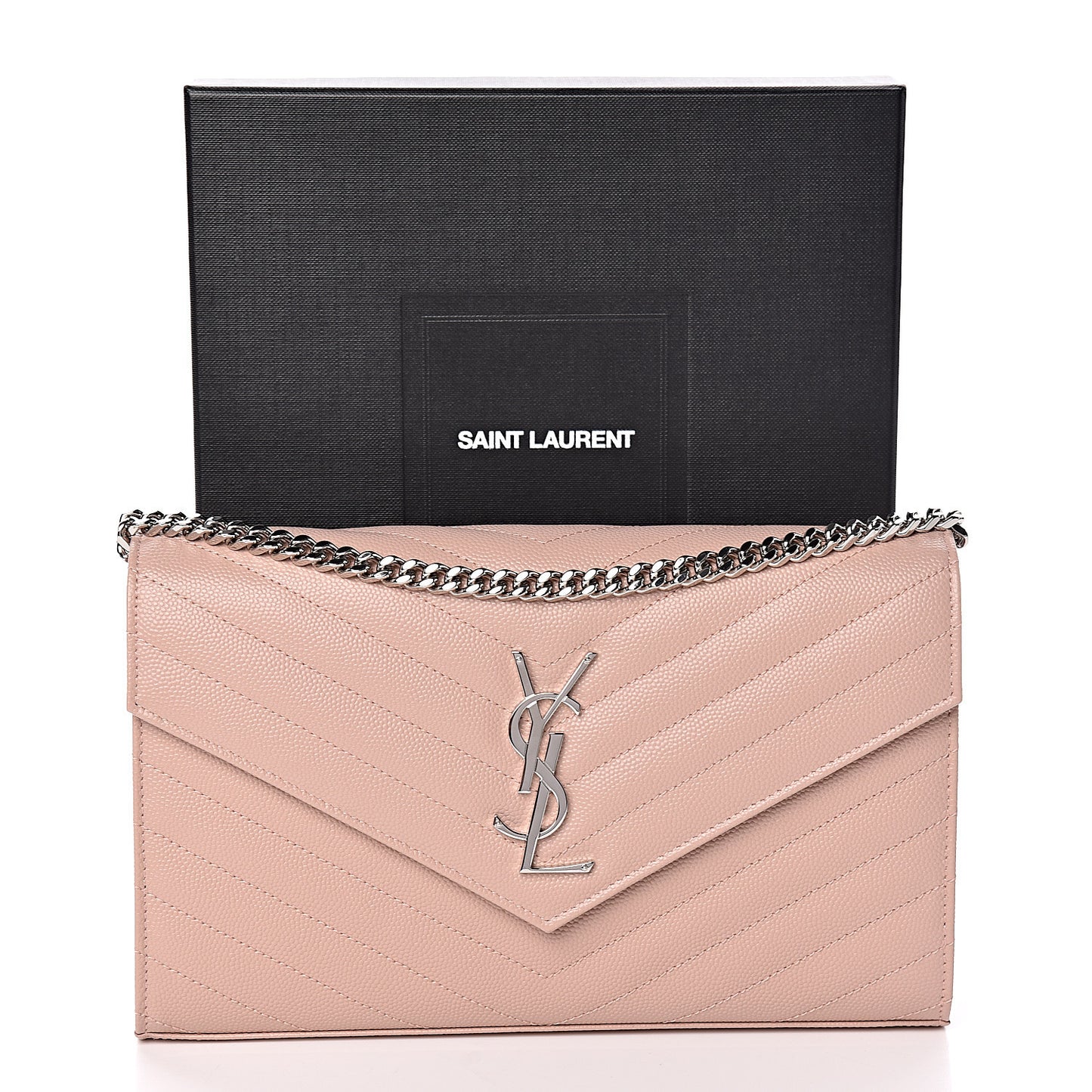 Grain De Poudre Matelasse Chevron Monogram Chain Wallet Pale Pink