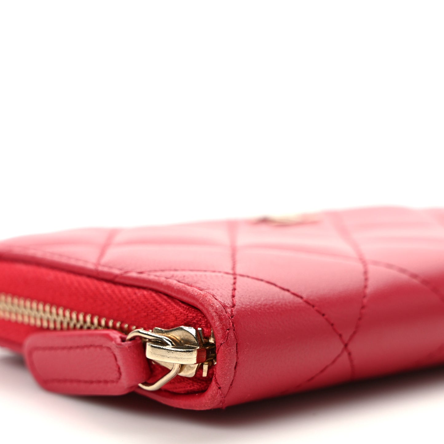 Lambskin Quilted Small Zip Around Wallet Red
