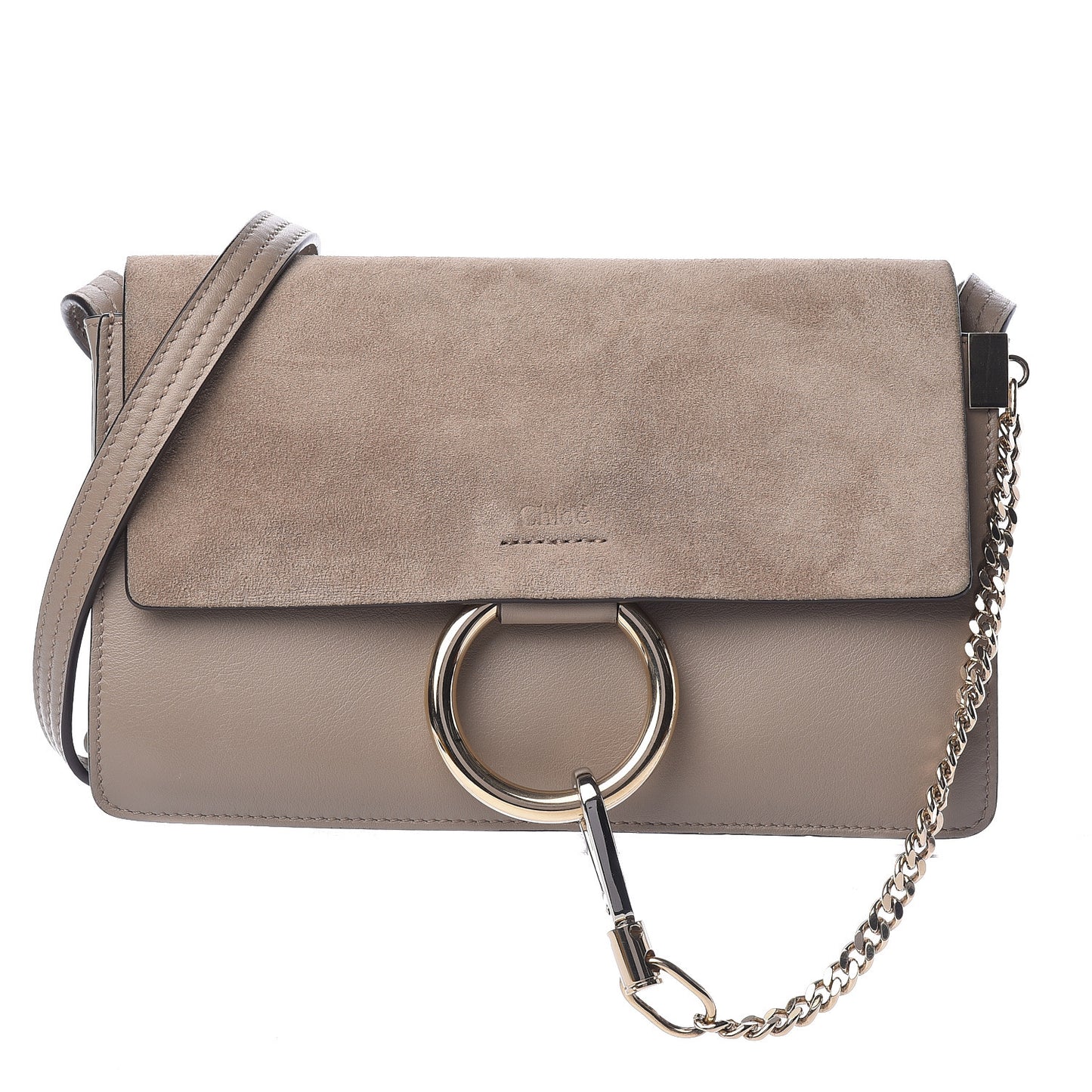 Suede Calfskin Small Faye Shoulder Bag Motty Grey