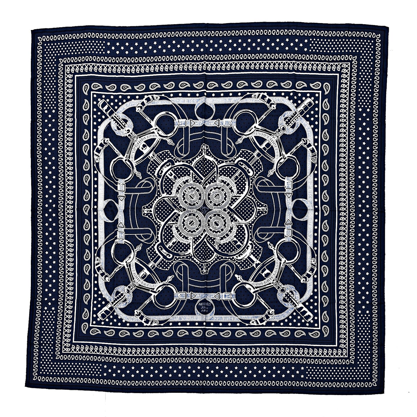 Cashmere Silk Eperon D'Or Shawl 140 Marine White Black