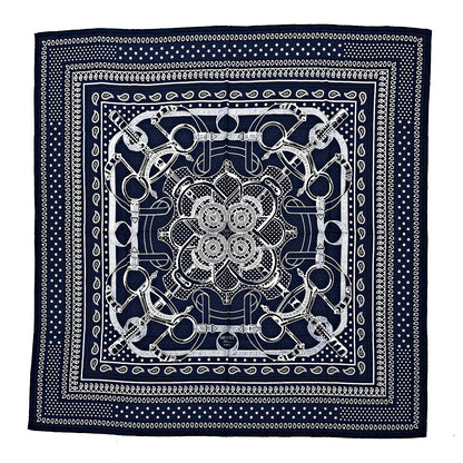 Hermes Cashmere Silk Eperon D'Or Shawl 140 Marine White Black 1 of 5