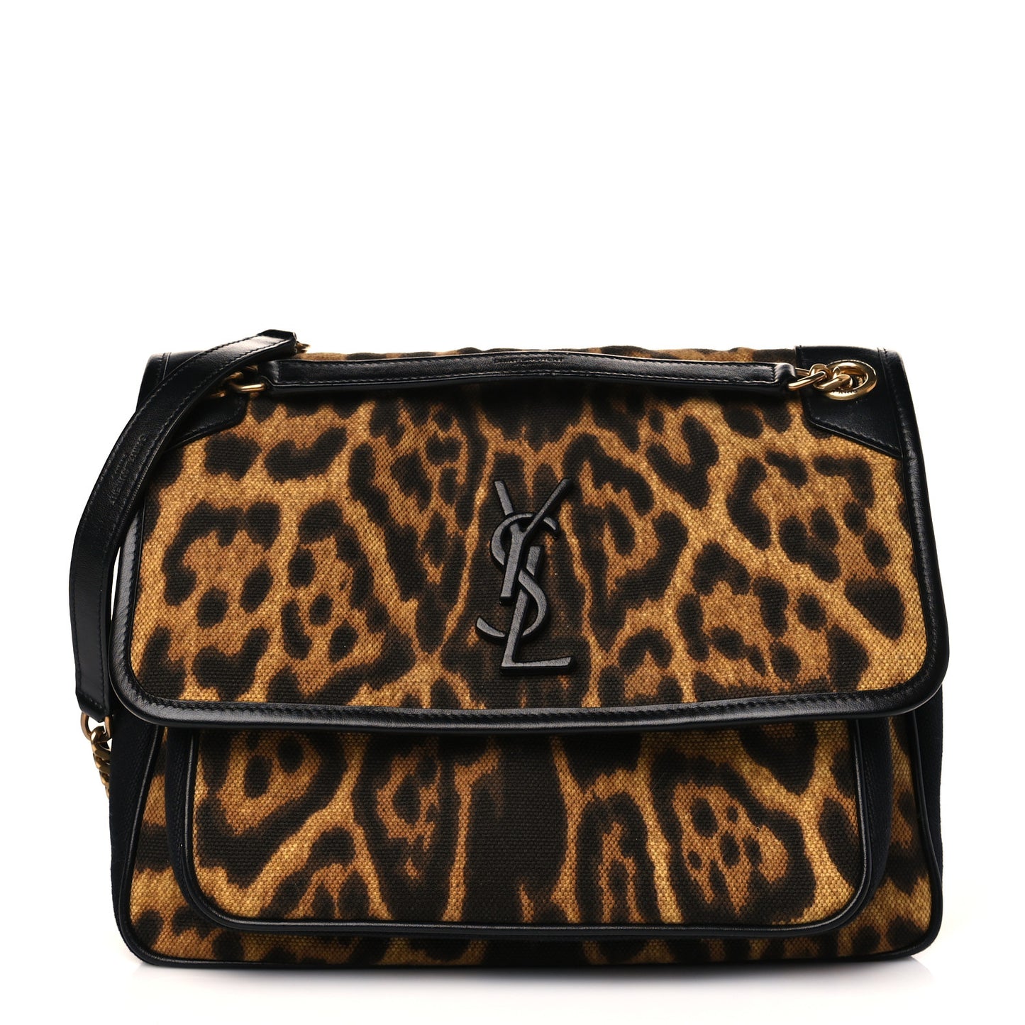 Smooth Calfskin Canvas Leopard Print Medium Niki Chain Satchel Light Natural