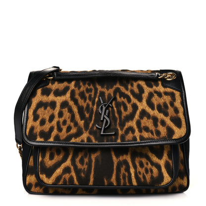 Saint Laurent Smooth Calfskin Canvas Leopard Print Medium Niki Chain Satchel Light Natural 1 of 10