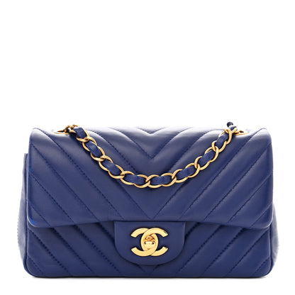 Chanel Lambskin Chevron Quilted Mini Rectangular Flap Dark Blue 1 of 14
