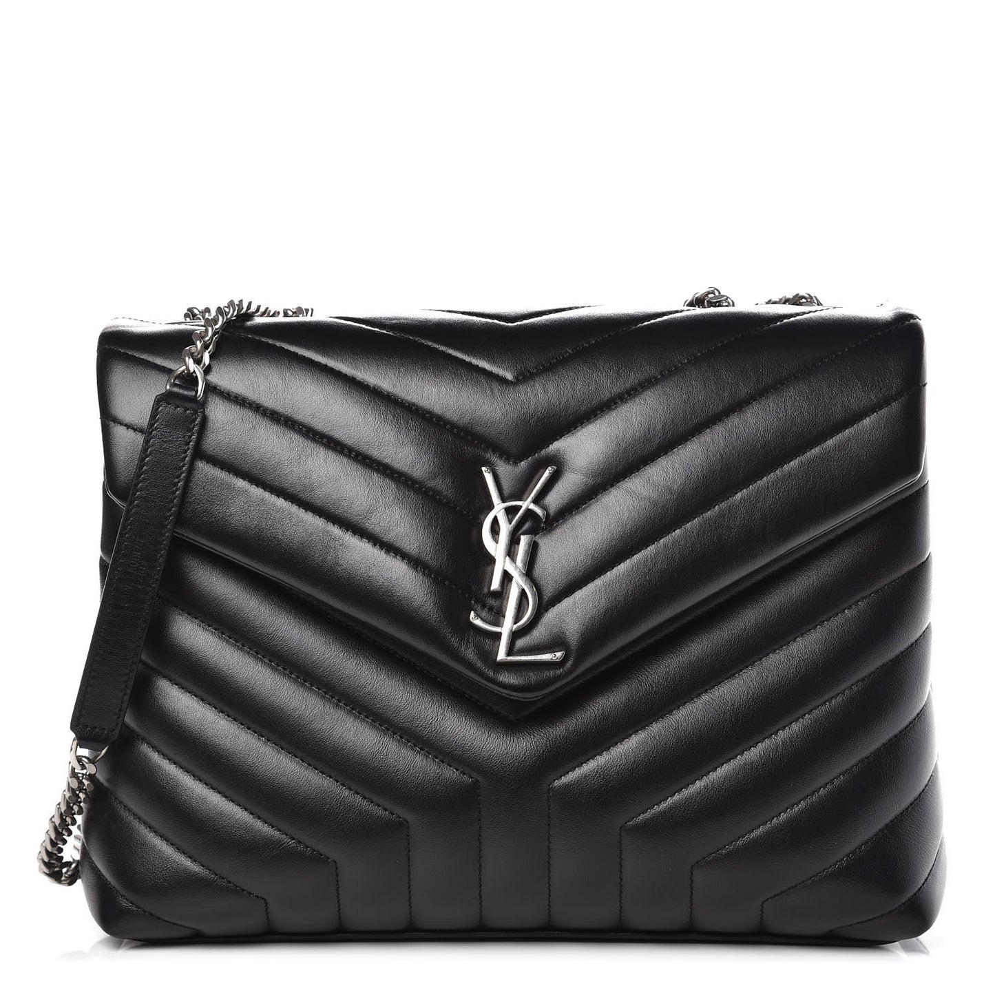 Calfskin Y Quilted Monogram Medium Loulou Chain Satchel Black