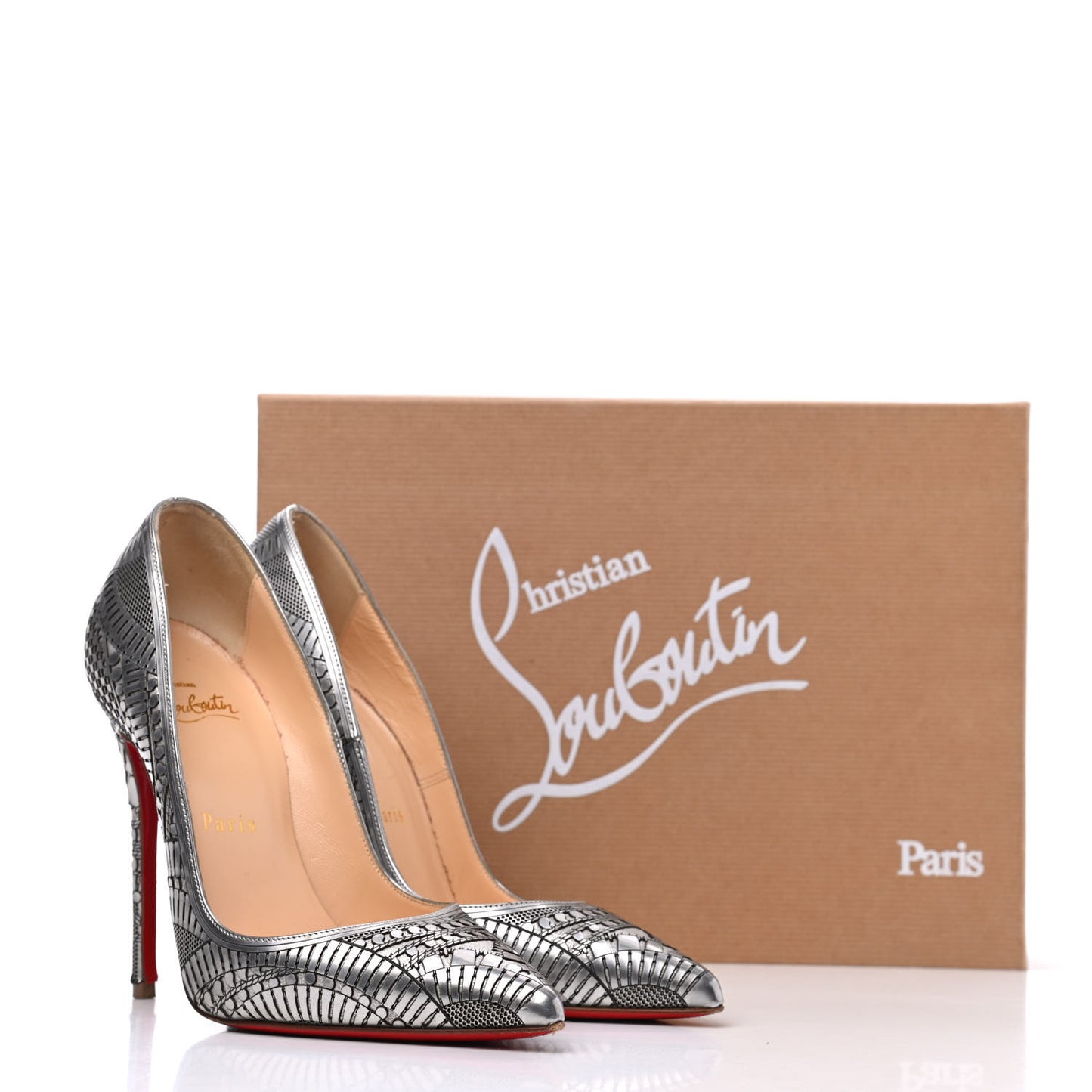 Metallic Specchio Suede Laser Cut Kristali 120 Pumps 35.5 Silver