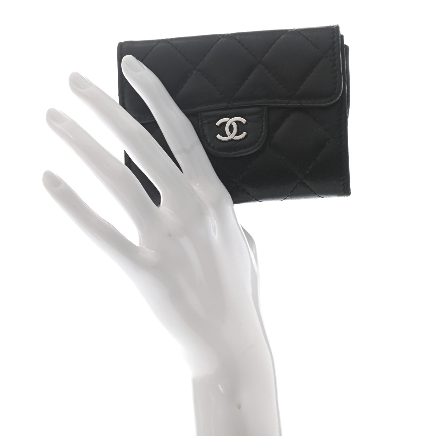 Lambskin Quilted Flap Card Holder Wallet Black