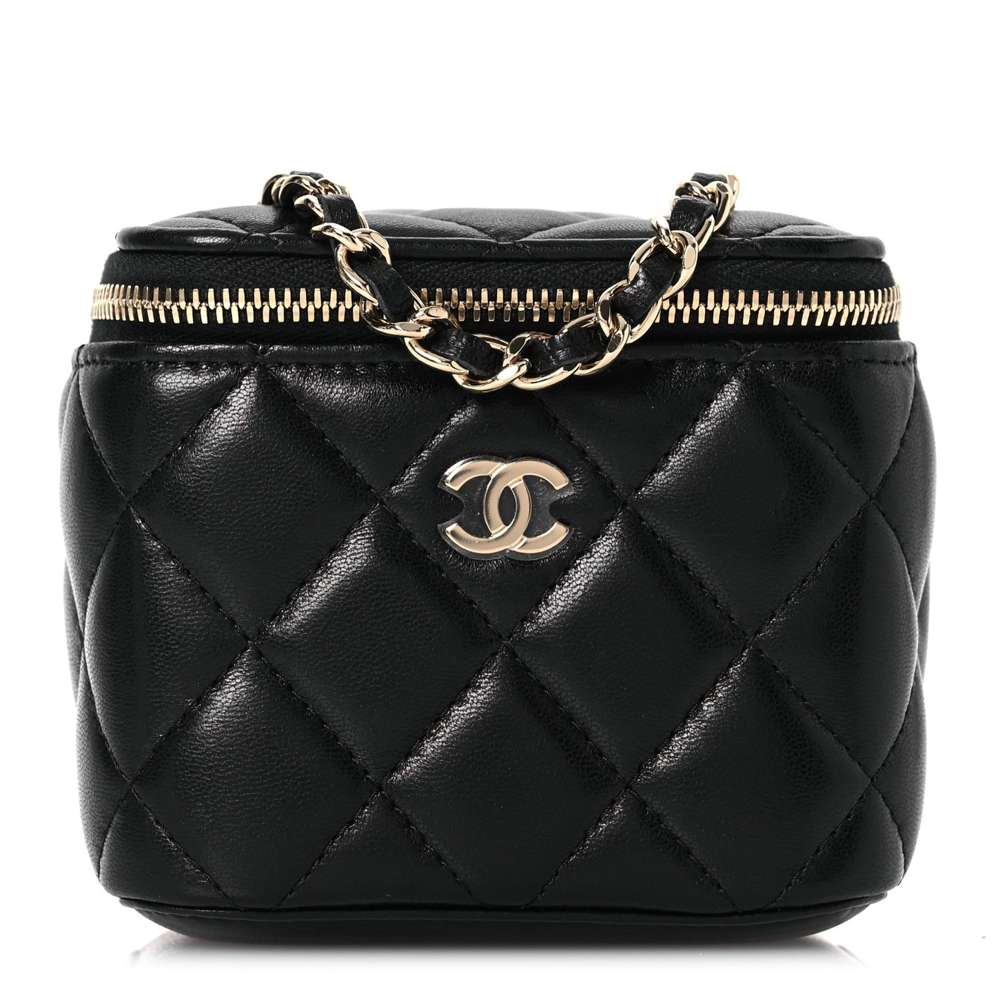 Lambskin Quilted Mini Vanity Case With Chain Black
