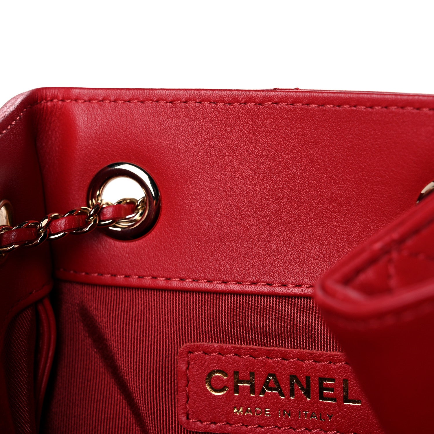 Chanel Lambskin Quilted Chain Drawstring Bag Red 13 of 16