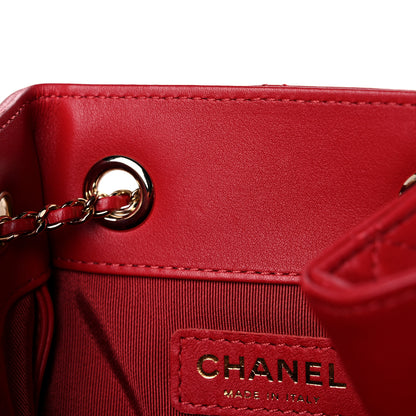 Chanel Lambskin Quilted Chain Drawstring Bag Red 13 of 16