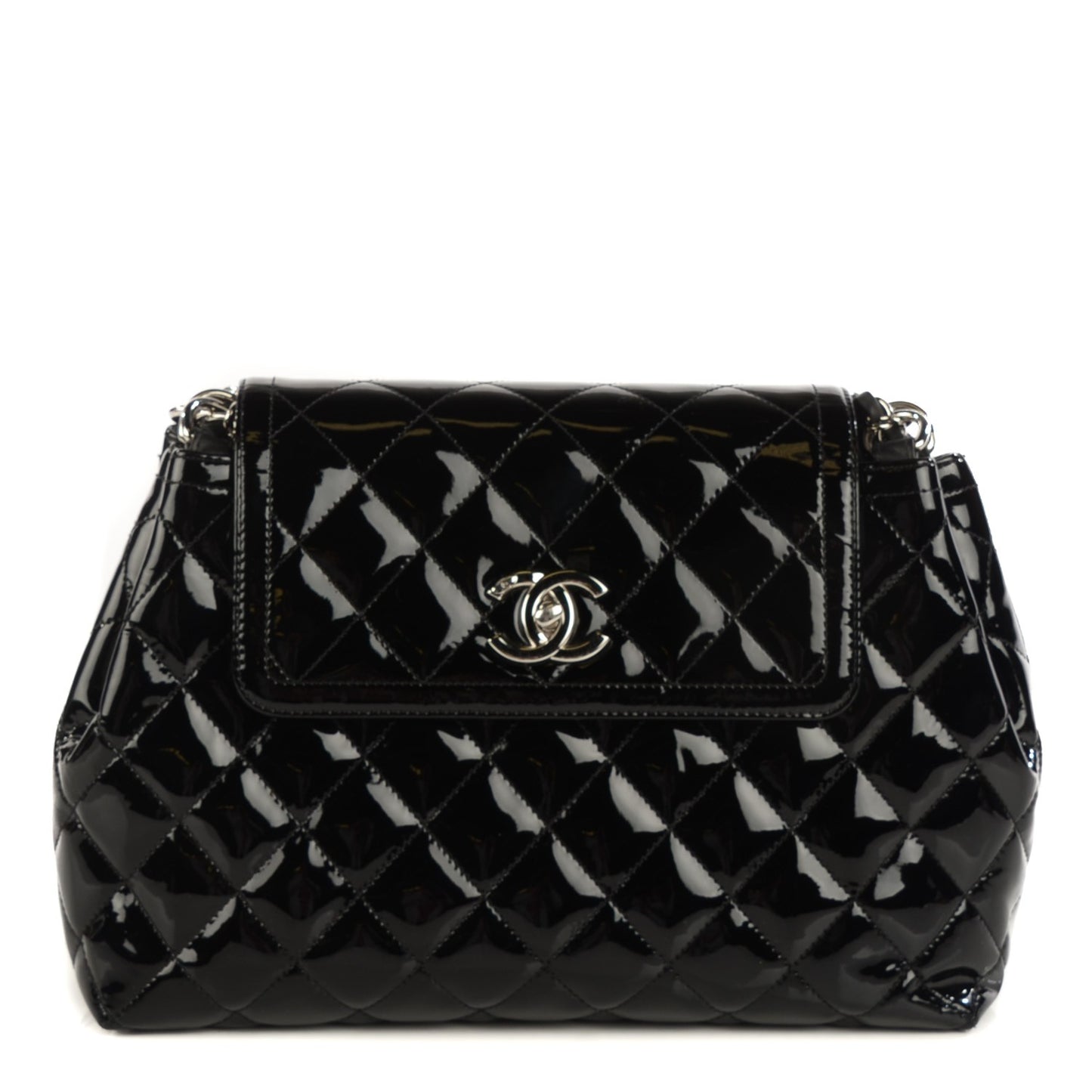 Patent Quilted Coco Shine Large Accordion Flap Black