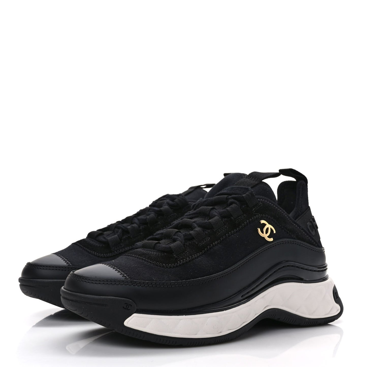 Velvet Calfskin Mixed Fibers CC Sneakers 36 Black
