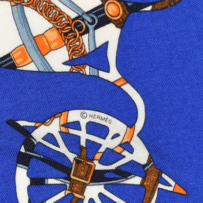 Hermes Cashmere Silk Tout En Carre Losange Shawl MM Bleu Royal Orange Blanc 4 of 4